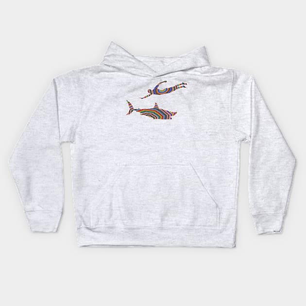 Shark and Swimmer 2 Kids Hoodie by colemanco